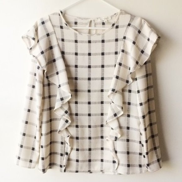 Stevie Hender Tops - STEVIE HENDER Windowpane Plaid Check Ruffle Top
